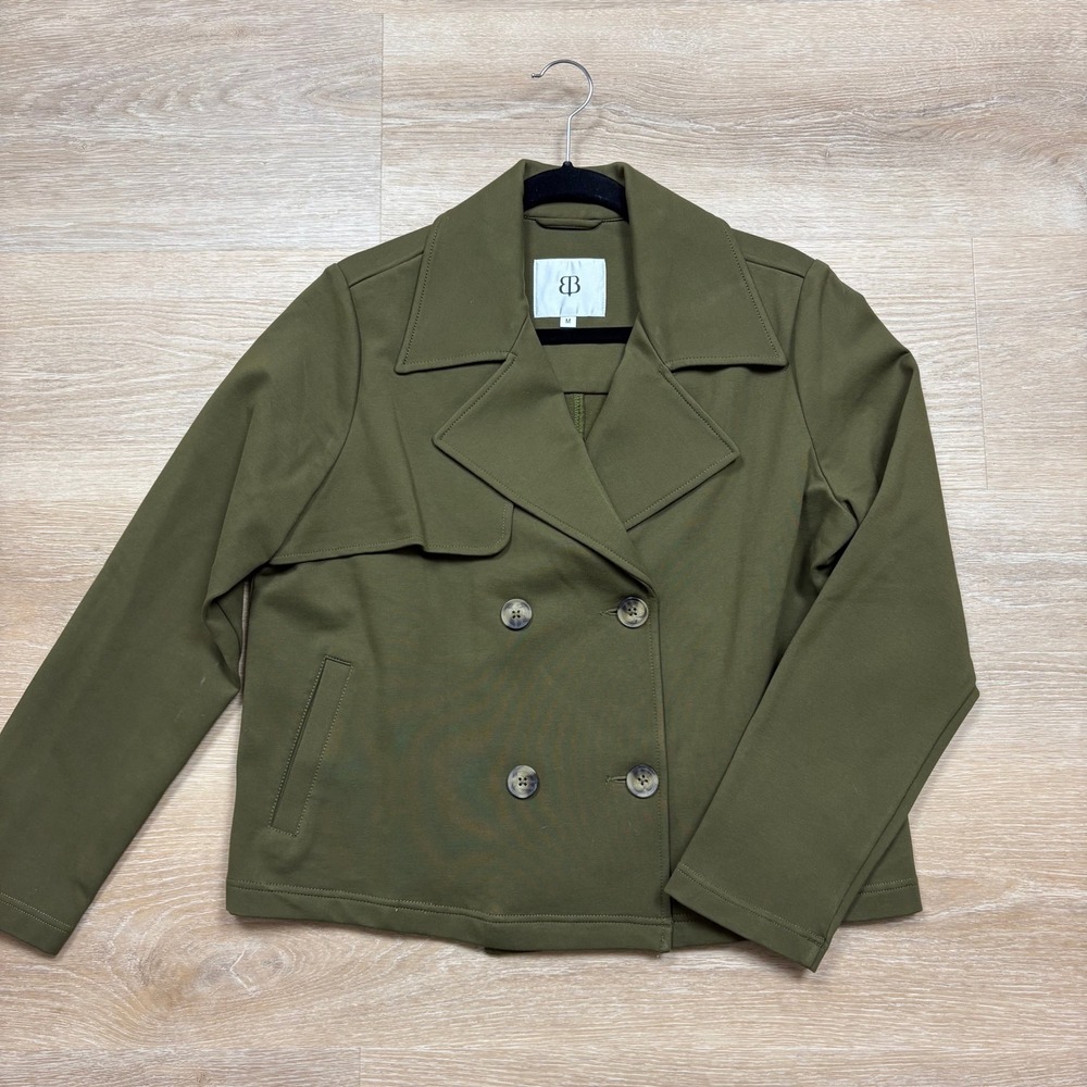Betabrand Double Breasted Cropped Pea Coat‎ Jacket Women's Medium Color Green